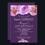 Invitación peonías violeta de plumas moda floral dulce diecis<br><div class="desc">Fachada de moda floral elegante y elegante dulce de 16/16 años, plantilla de invitación a la fiesta de cumpleaños sobre ciruela morada oscura con rosa de polvorientas de lila pastel y peonías violetas. Rellene su información en los puntos, Puede elegir personalizar de los cambios adicionales en el color de fondo...</div>