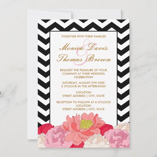 Invitación Peonías y Chevron (Anverso)