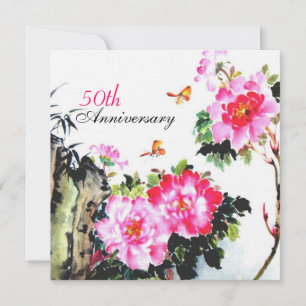 Invitación Peonías y Mariposas/Aniversario de Boda