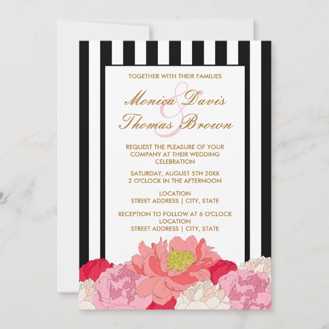 Invitación Peonías y Rayas (Anverso)