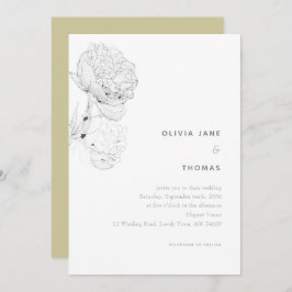 Invitación Peonies Black White Elegent Boda de Sketch floral
