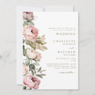 Invitación Peonies color de agua rosa elegante Boda de oro Te