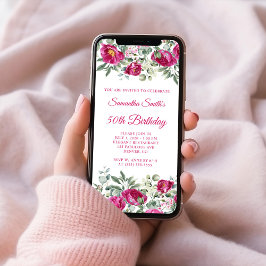 Invitación Peonies de acuarela rosa caliente 50 cumpleaños