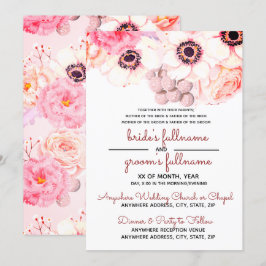 Invitación Peonies en tonos rosados Boda de diseño simple