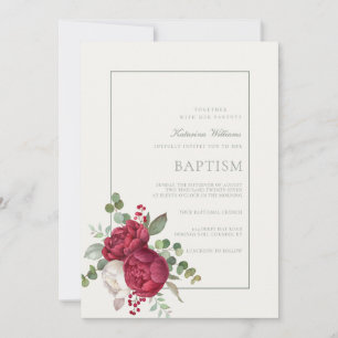 Invitación Peonies encantadores sage el bautismo de marfil co