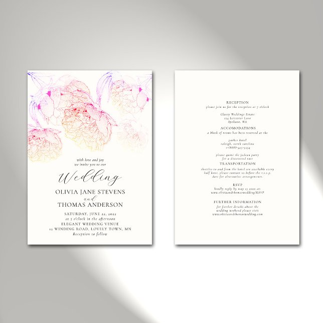 Invitación Peonies esboza elegante floral todo en un Boda (Subido por el creador)