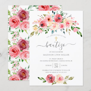 Invitación Peonies Floral Bautismo Español