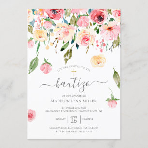 Invitación Peonies Floral Bautismo Español