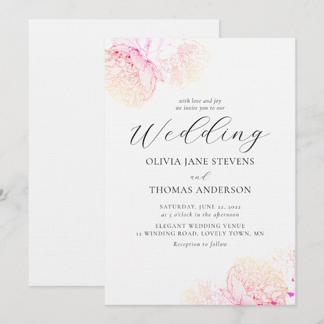 Invitación Peonies Gold Elegant Boda Floral Clásico Moderno (Anverso / Reverso)