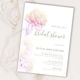 Invitación Peonies Gold Elegant Floral Sketch Bridal Shower