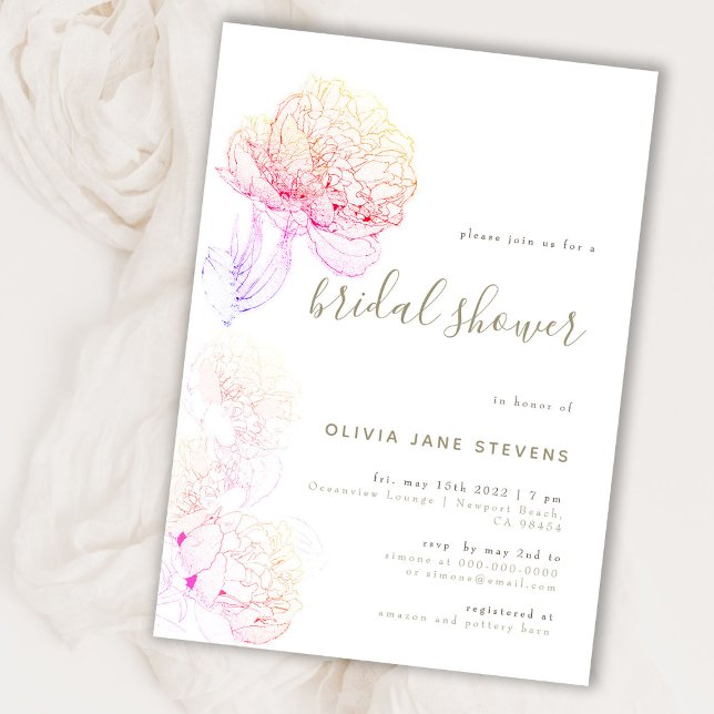 Invitación Peonies Gold Elegant Floral Sketch Bridal Shower (Subido por el creador)