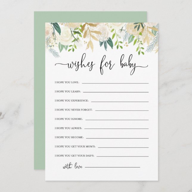 Invitación Peonies Gold Purpurina Baby desea Baby Shower (Anverso / Reverso)