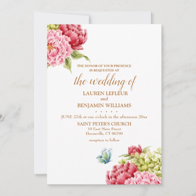Invitación Peonies Hydrangea Elegant Wedding Invitation (Anverso)
