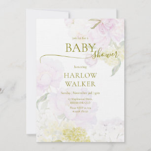 Invitación Peonies Hydrangea Pastel Watercolor Baby Shower