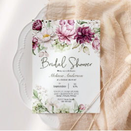 Invitación Peonies Pink Burgundy Floral Bridal Shower