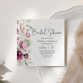 Invitación Peonies Pink Burgundy Floral Bridal Shower