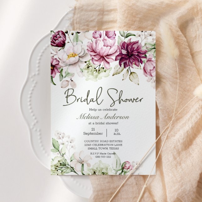 Invitación Peonies Pink Burgundy Floral Bridal Shower (Subido por el creador)