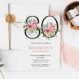 Invitación Peonies Rosados 80 cumpleaños