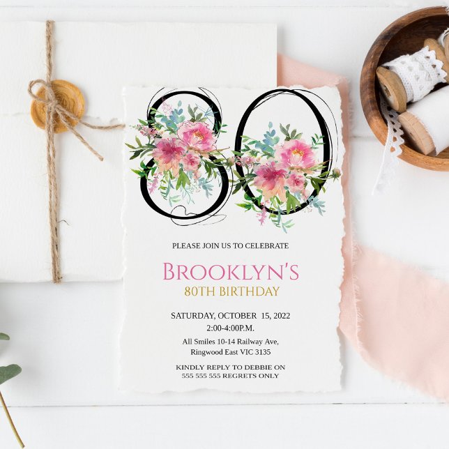 Invitación Peonies Rosados 80 cumpleaños (Subido por el creador)
