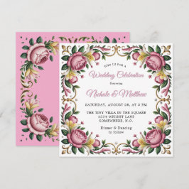 Invitación Peonies rosados Boda de marco de Rococo