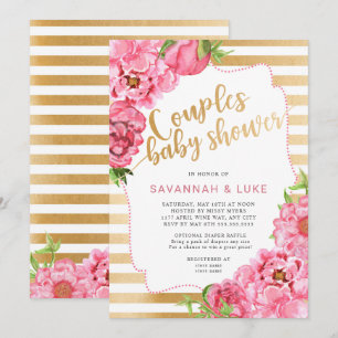 Invitación Peonies rosados del oro de Baby Shower el de los