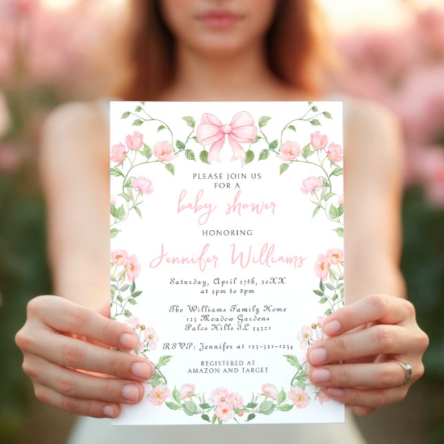 Invitación Peonies rosados Floral de flores de flores bebé ni (Subido por el creador)
