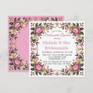 Invitación Peonies rosados Rococo Frame Bridesmaids Luncheon
