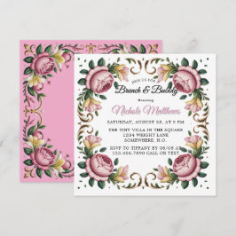 Invitación Peonies rosados Rococo Frame Brunch & Bubbly