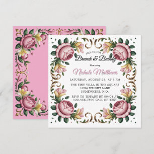 Invitación Peonies rosados Rococo Frame Brunch & Bubbly