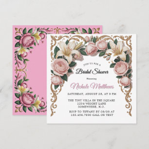 Invitación Peonies rosados Rococo Frame Shower
