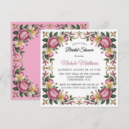 Invitación Peonies rosados Rococo Frame Shower