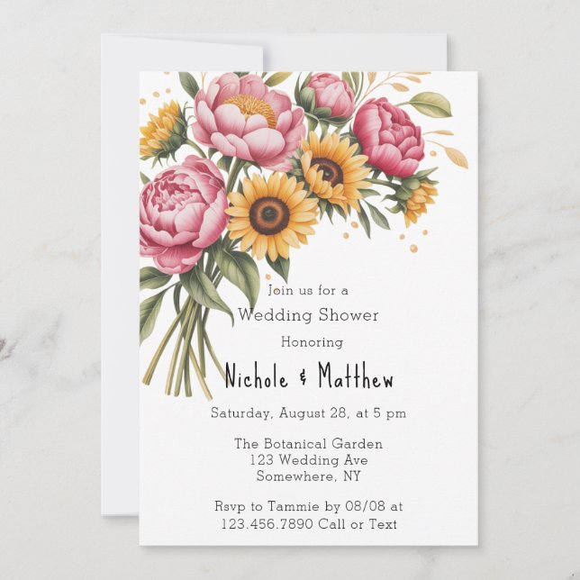 Invitación Peonies rosados y ducha de matrimonio floral amari (Anverso)