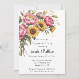 Invitación Peonies rosados y el Partido de compromiso floral 