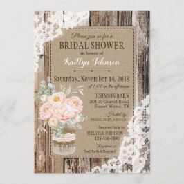Invitación Peonies Wood Lace Rustic Bridal Shower