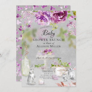 Invitación Peonies y Bunny Baby Shower Brunch