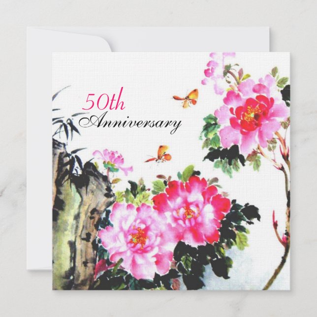 Invitación Peonies y mariposas/Aniversario Boda (Anverso)