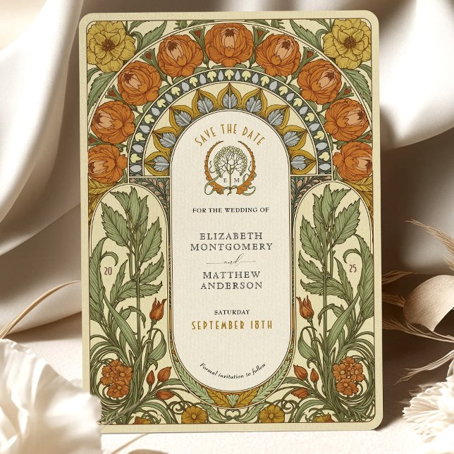 Invitación Peonies y Rosas Art Nouveau Salven la fecha (Subido por el creador)