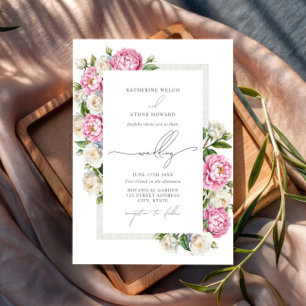 Invitación Peonies y Rosas Floral Elegante Boda Jardín