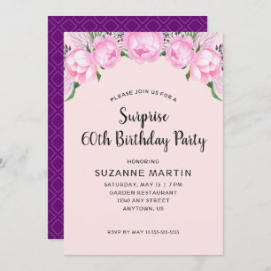 Invitación Peonis rosados  Sorpresa 60 cumpleaños