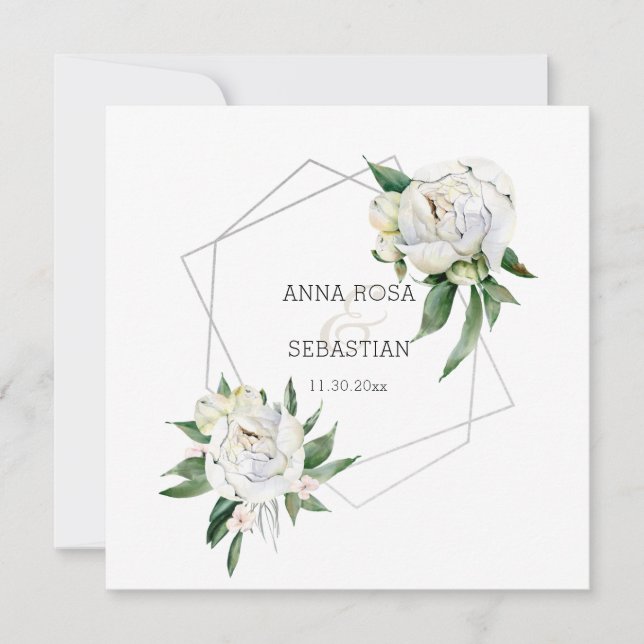 Invitación *~* PEONY AR15 Floral QR RSVP Frame Boda (Anverso)