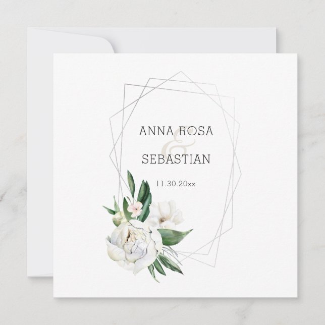 Invitación *~* PEONY AR15 QR Boda de marco floral RSVP (Anverso)