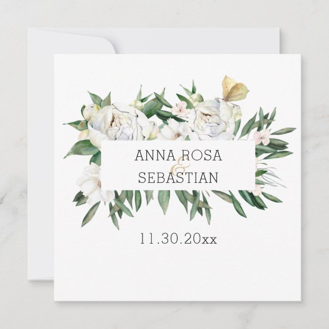 Invitación *~* PEONY AR15 QR FOTO RSVP Boda Floral Invita (Anverso)