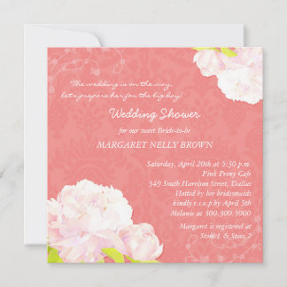 Invitación Peony Blooms Coral Brial Shower