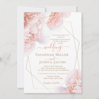 Invitación Peony boda melocotón color agua floral