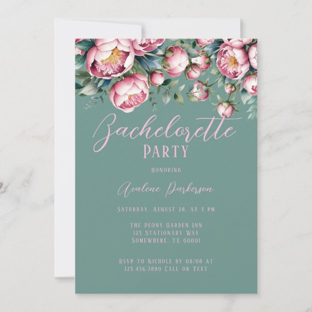 Invitación Peony Bouquet En La Fiesta De La Bachelorette De A (Anverso)
