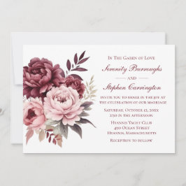 Invitación Peony Burgundy Boda Floral de acuarela rosa