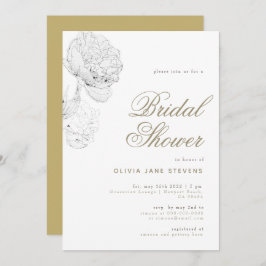 Invitación Peony BW Gold Elegant Script Floral Bridal Shower