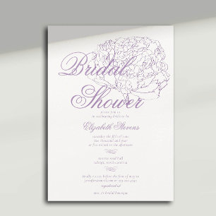 Invitación Peony Calligraphy Elegant Purple Bridal Shower