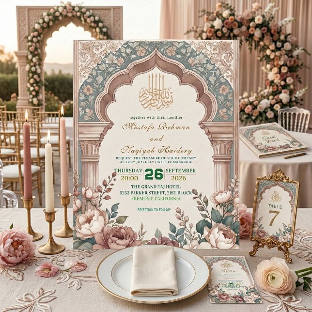 Invitación Peony Cream Moorish Archway Islamic Wedding (Subido por el creador)