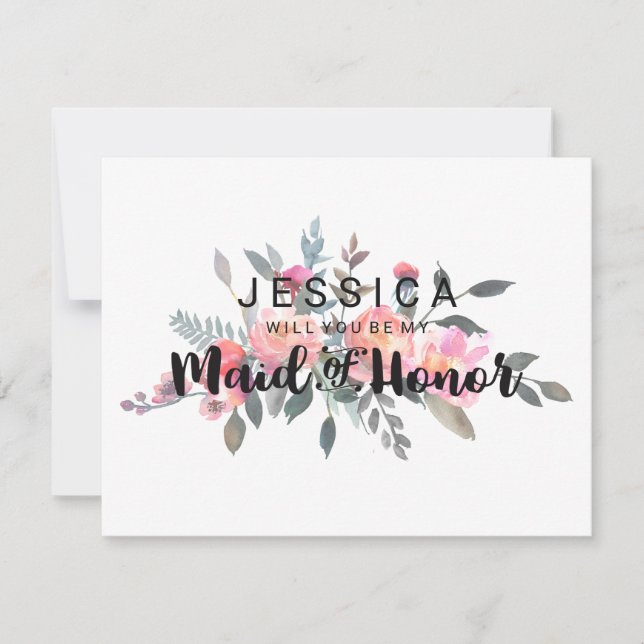 Invitación Peony de acuarela de moda serás mi empleada de hon (Anverso)